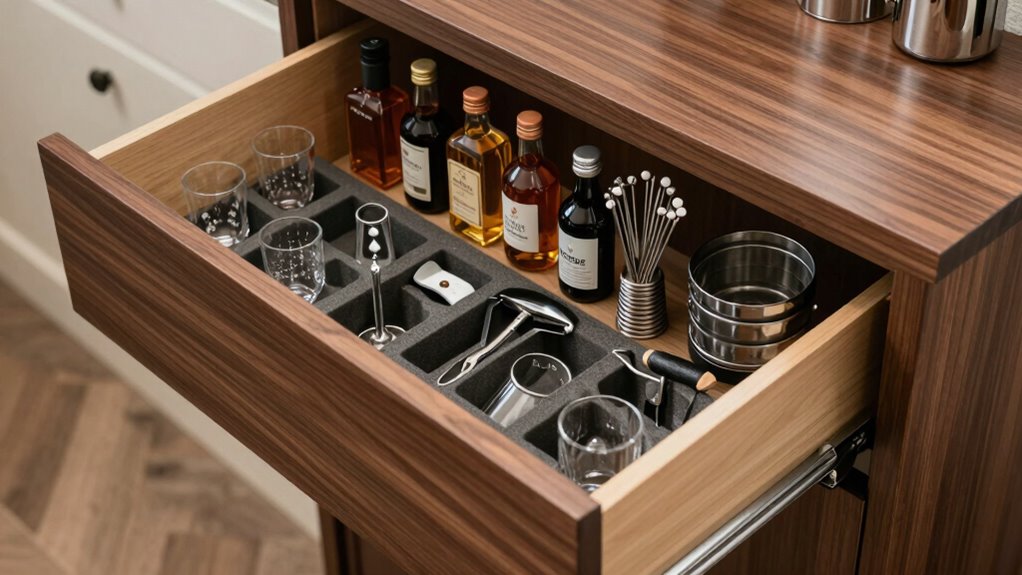 organized bar drawer setup