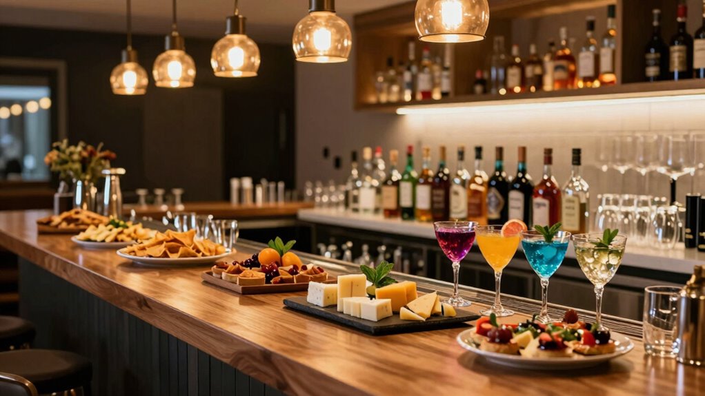 variety of drinks snacks